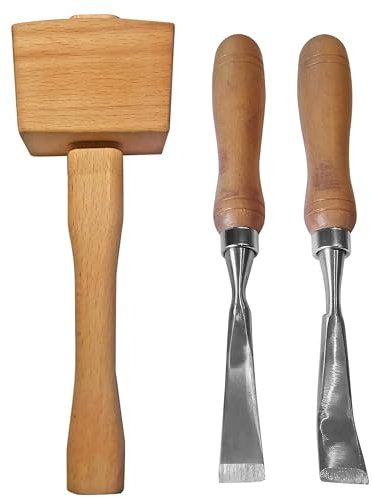 Generic Wooden Mallet Upholstery Tools, Camping Mallet Nail Hammer, Straight and Bent Chisel Staple Remover, Carpet Fitting Kit and Carpentry Basic Tool Kit