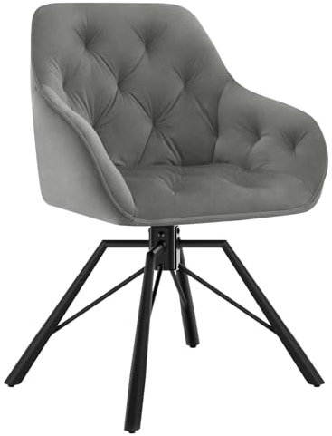 WOLTU Esszimmerstuhl drehbar, 1x Armlehnstuhl 360° drehbar, Essstuhl, Küchenstuhl, Polsterstuhl, Armlehnstuhl, für Esszimmer Küche Wohnzimmer, mit Metallbeinen Samtbezug,Dunkelgrau EZS60dgr-1