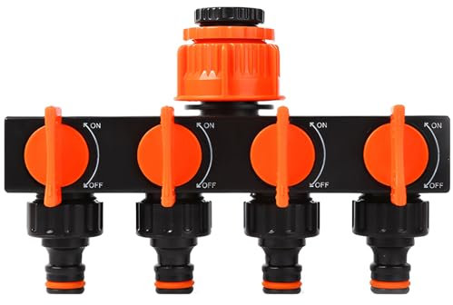 4-Wege-Verteiler: 3/4 Zoll und 1/2 Zoll Wasser Verteiler mit Wasserverteiler Wasserhahn, Wasserdurchfluss regulier- und absperrbar, 4 Wege Verteiler Wasser zu Gartenbewässerung, Waschen