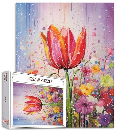 Tucocoo Tulpe Blume Puzzle für Erwachsene 1.000 Stück, abstrakte Florale Kunst Puzzle Bunte Heimwerken Puzzle für Heimtextilien Geschenke, Familienpuzzle perfekt für Spielabende