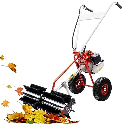 PUDLOR 2-Stroke Gas Power 43CC 1.7HP Sweeper Broom Artificial Grass Lawn Brush Cleaner, for Snow Driveway Turf Lawn Street Farm Construction Site Cleanning