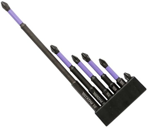 GroveEss 6Pcs Screwdriver Bits Set,D1 Anti Slip Phillips Bits Impact Driver Bits,Shock-Proof Cross Ph2 Screw Extractor Long Impact Driver Head 150mm 90mm 75mm 65mm 50mm 25mm