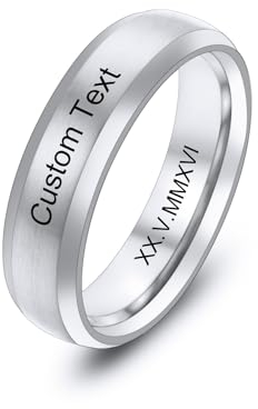 MeMeDIY Personalisierte Edelstahl Ringe Ehering mit Eingraviertem Namen Datum und Text Paarringe/Drehbare Ringe für Herren/Verlobungsringe für Verlobte/Freund-Style D1-6#