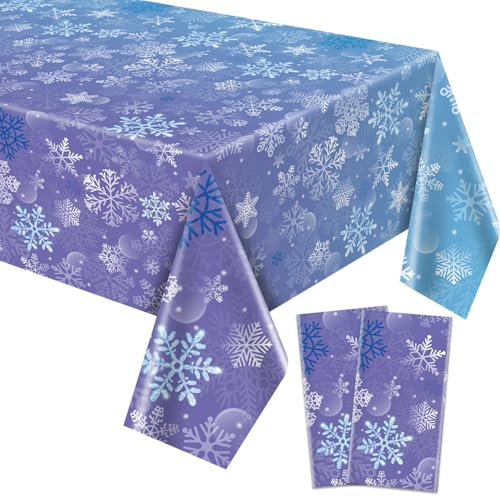 2 Stück Winter Schneeflocken Tischdecken, 220x130cm blau und lila Schneeflocken Tischdecke Winter Wonderland Geburtstag Kulisse Dekorationen für Mädchen Prinzessin Party Weihnachten Winterurlaub Party