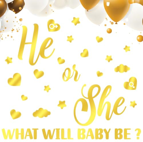 NQEUEPN Gold Gender Reveal-Aufkleber Selbstklebend Geschlecht Offenbaren Dekoration Aufkleberschild für Babyparty-Party für Wand