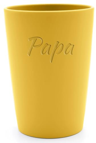 Magu 1 Personalisierter Becher aus Biopolymer (100% Erdölfrei) mit Namen | Trinkbecher + Individuelle Namensgravur Zahnputzbecher Natur Design sonnengelb