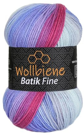 Wollbiene Batik Fine 100 Gramm Wolle mit Farbverlauf mehrfarbig Multicolor Strickwolle Häkelwolle (2000 beere lila)