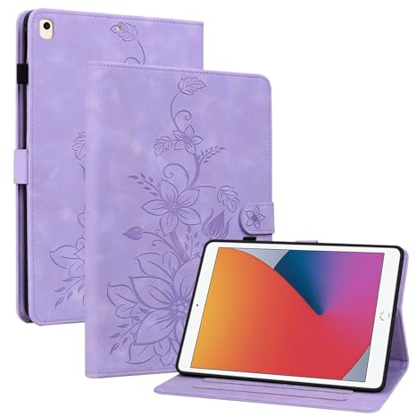 Rosbtib Custodia Cover per iPad 9.7 pollici modello 2017/2018 5/6 generazione, Slim Fit Folio Pieghevole Cover Protettiva con Slot per schede Chiusura Magnetica Cover iPad 9.7, Gigli porpora