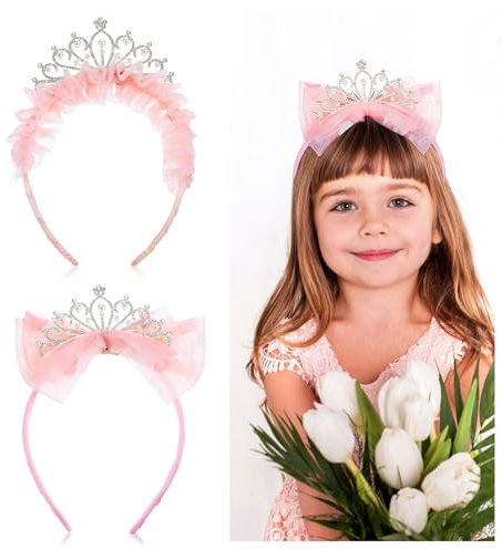Ouligay 2 Stück Prinzessin Krone Strass Krone Haarband, Kristall Krone Tiara Rosa Diadem mit Strass, Geburtstagskrone Haarreifen für Frauen Damen Geburtstag Weihnachten Party