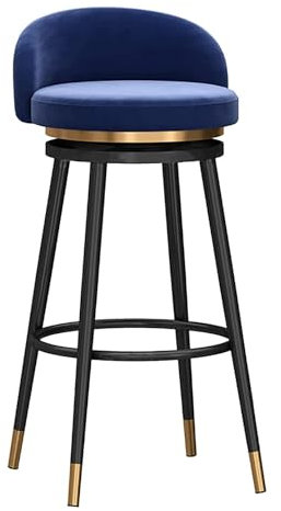 Silla de comedor de lujo con asiento giratorio y respaldo bajo, taburete tapizado con patas de metal negro para encimera de cocina y sala de estar