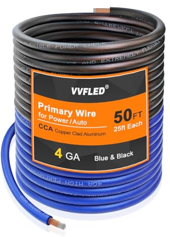 VVFLED 4 Gauge CCA Wire, 7,6 m nero + 7,6 m blu Automotive Power Ground cablaggio per auto audio, cavo batteria, saldatura, camper, RC, rimorchio, altoparlante, amplificatore, cavo elettrico 12 V