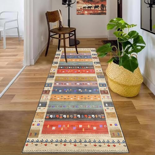 YosetomhLvey Teppichläufer 90 x 300 cm, Geometrisch, Modern, Rutschfest, Waschbar, für Flur, Küche, Schlafzimmer & mehr