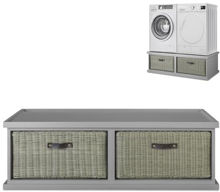 Tetbury Washing Machine Pedestal | Dryer Stand with Storage Basket H41cm | Single or Double | FULLY ASSEMBLED Kitchen Utility Furniture (dove grey, double)