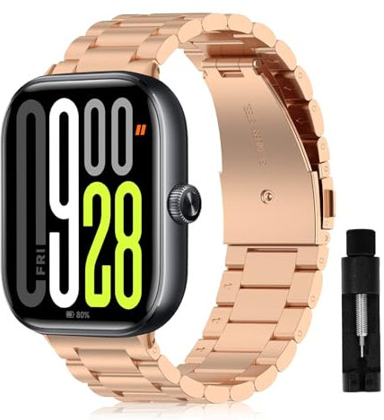 Niboow Cinturino per Xiaomi Redmi Watch 5 /Redmi Watch4, Uomini e Donne Elegant Regolabile Acciaio Inossidabile Metallo Cinturino per Xiaomi Redmi Watch 5 /Redmi Watch4 - Oro Rosa