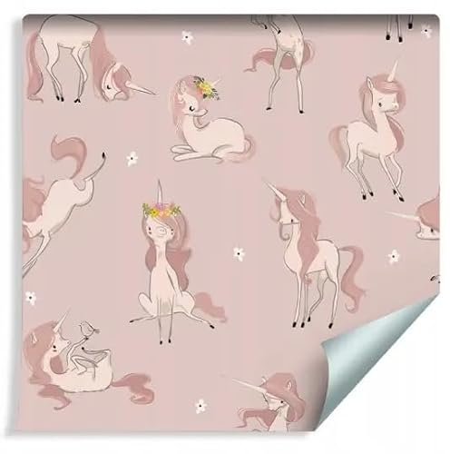 Kindertapete in Einhörnern, Rosa Hintergrund, Dekoratives Muster