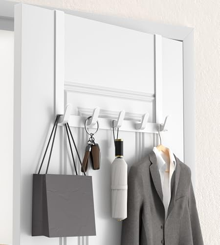 KitchLife Long Over The Door Hooks Hanger with 15.75 Extended Arms, Fits 1 3/4 Doors, L40U - Upgraded Thickened Heavy Duty Bathroom Accessories and Towel Rack Organization - 1 Pack, Glossy White