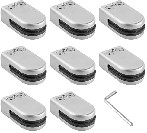 Anhoer Lot de 8 pinces à verre en acier inoxydable 304 de 10 à 12 mm, finition brossée, réglable, pour rampe, balustrade, escalier