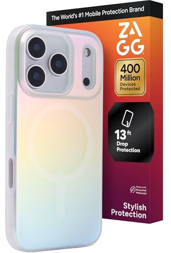 ZAGG Milan Snap Case for iPhone 17 Pro – Iridescent, Graphene Strengthened Phone Case with Drop Protection (13ft/4m), Textured Edges & Sparkle Design, MagSafe Charging Compatible