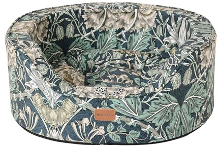 Rosewood x Morris & Co. Honeysuckle & Acorn Oval Hundebett Medium - Luxuriöses wendbares Haustierbett mit ikonischen William Morris Blumendrucken, weiches waschbares Kissen, gepolsterte Seiten