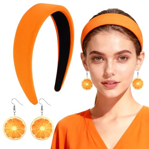 Augesak Aperol Spritz kostüm,Haarreif Orange Breit+Orangen Ohrringe,2 Stuck Aperol Kostüm Damen,Faschingskostüme Accessoires,Haarband Orange Ohrringe,Karneval Accessoires Für Damen Mädchen