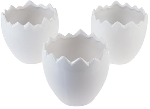 Viana Keramik Blumentopf Ei Weiß Ø11,5cm H11,5cm 3er Set Osterdeko, 3 Stück