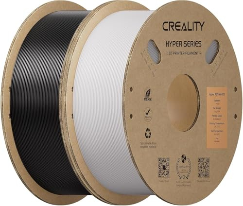 Creality Hyper-ABS Filament Bundle, 2 kg, 3D-Drucker filament ABS, für Hochgeschwindigkeitsdruck bis 350 mm/s, hohe Schlagfestigkeit, keine Fädenbildung oder Verstopfung (Schwarz+Weiß)
