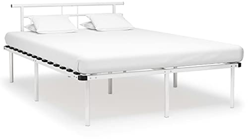 QJBSAVVA White Metal Bed Frame 140x200 cm, Sturdy Plywood Slats, Classic Design, 78 cm Headboard, Easy Assembly, Ideal for Single or Small Double Mattresses, Modern Bedroom Furniture