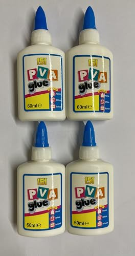 A&D Kids PVA Glue, Washable Non-Toxic Craft Glue for Toddlers & Children, 4 Pack, 60ml Each Bottle