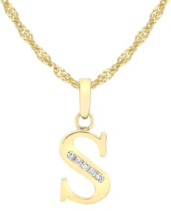 CARISSIMA Women's 9 ct Yellow Gold Cubic Zirconia Initial Pendant on Chain Necklace of Length 46 cm