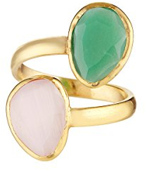 Córdoba Jewels Ring aus 925er-Sterlingsilber, vergoldet, Design: Sie und ich Kiut, Rosenquarz, Smaragd, Gold, Sterling Silber, Quarz