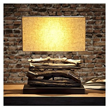 cagü Design Unikat Tischlampe AMBON Beige aus Treibholz handgefertigt 40cm Höhe