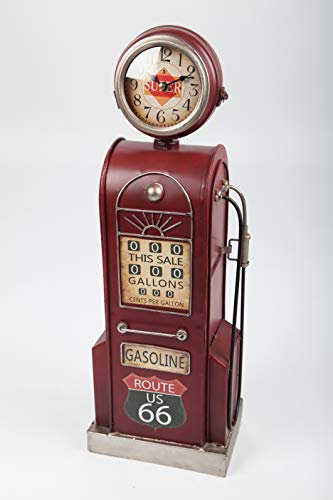 point home Design-Standuhr Zapfsäule, Schrank aus Metall, Retro, rot, 57cm