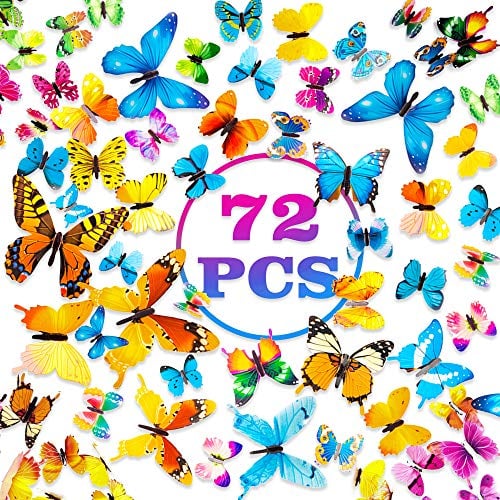 PGFUN 3D Schmetterlinge Deko 72 Stück Aufkleber Fluoreszierende Wandtattoo Wand Deko 3D Sticker für Die Wand Wohnung Hause Wand Dekor Dekoration (12 Blau, 12 Farbe, 12 Grün, 12 Gelb, 12 Rosa, 12 Lila)