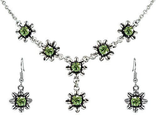 Blumen Collier mit Ohrhängern - Hellgrün