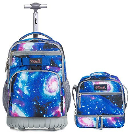 Tilami Rolling Backpack 19 inch with Lunch Bag Wheeled Laptop Backpack, Galaxy, 18.92x12.87x8.27inch, Kids Backpack Set
