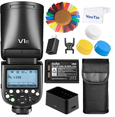 Godox V1-F V1 TTL Kamerablitz für Fuji, 2.4G HSS 1/8000S 76Ws Rundkopfblitz Blitzgerät 2600mAh, Godox V1F für Fujifilm Kamera