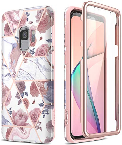 SURITCH Kompatibel mit Samsung S9 Hülle Silikon Hüllen mit Integriertem Displayschutz 360 Grad Bumper Stossfest Handyhülle Schutzhülle für Samsung Galaxy S9 Blume