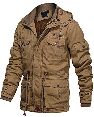 EKLENTSON Herren Fleecejacke Geüfttert Steppjacke Sweatjacke Casual Windbreaker Outdoorjacke Khaki, XL