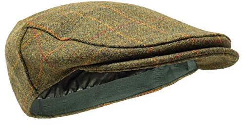 Borges & Scott Woodsman Schirmmütze - Vollständig wasserdicht – Schiebermütze aus Yorkshire Tweed - Außenmaterial aus 100% Wolle - Gold Karomuster 62cm