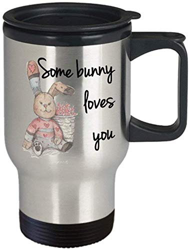 Some Bunny Loves You Themed 14 oz Silver Travel Mug -,Birthday Gift.…