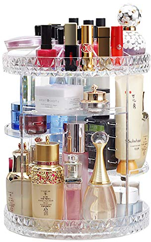 Elonglin Organiseur de Maquillage en Tour Rangement Tournant à 360 Degrés Présentoir Grande Capacité pour Accessoires Cosmétiques, Transparent