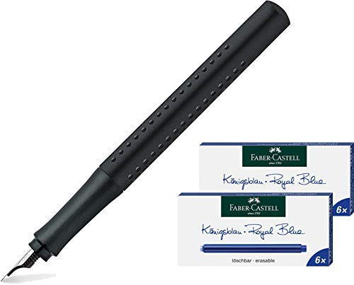 Faber-Castell Füller Grip 2011 M schwarz matt + 2x Großraum Tintenpatronen (= 10 Stück)