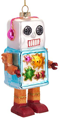 BRUBAKER Roboter Bunt - Handbemalte Weihnachtskugel aus Glas - Mundgeblasener Christbaumschmuck Figuren lustig Deko Anhänger Baumkugel - 12.5 cm