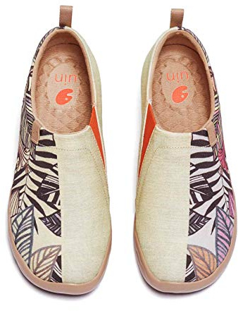 UIN Damen Slip Ons Schuhe Kunst Gemalt Loafer Lässige Wanderschuhe Leichtgewicht Bequeme kunstbemalte Reiseschuhe Toledo I - Palm Vibe (42)