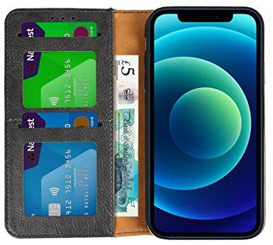 Custodia in pelle magnetica per iPhone 12 Pro, colore: nero