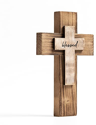 OKSQW Wall Wooden Christians Cross Spiritual Religious Cross Gifts With Hook on Hanging Wall Or Table With Blessed For Church Home Room Decoration For Christmas (5 colors available)