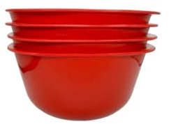 ECO Reusable Unbreakable Colourful Plastic Bowls Set of 4 Shatterproof 100% Food Safe Perfect for Camping, Indoor, Outdoor, and Picnic (Red, Large 3500ml)
