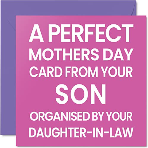 Stuff4 Lustige Muttertagskarte vom Sohn – organisiert von Schwiegertochter – witziges Muttertagsgeschenk für Mütter, 145 mm x 145 mm, saisonale Grußkarten für Mama Geschenke