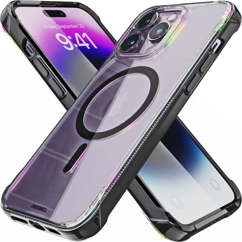 Rebel Phone Clear Case for iPhone 14 Pro Max [Crystal Series Gen-4] Strong MagSafe Compatible, Anti-Scratch, Non-Yellowing, Protective Shockproof Bumpers, Metal Buttons, 6.7 Inch 2023 (Crystal Black)