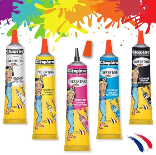 Cléopâtre – 5 Tubes de Peinture Gouache 30ml avec Embout Fin, Couleur Primaire - Rentrée Des Classes – Ecole – Collège, Couleurs primaires